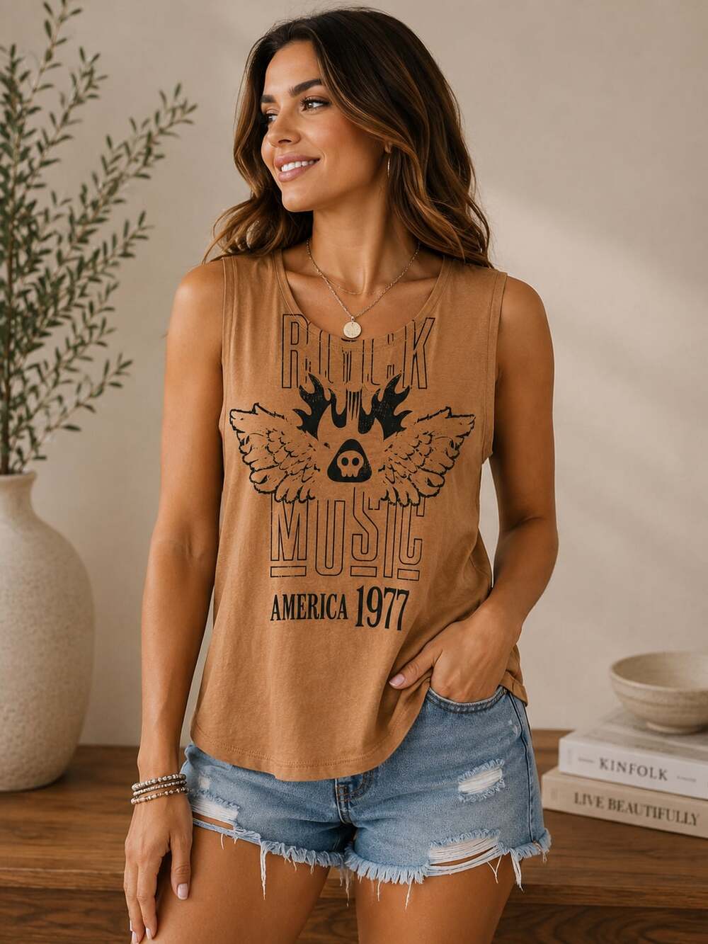 Sadie & Sage Rock Music America 1977 Graphic Sleeveless Tank Top